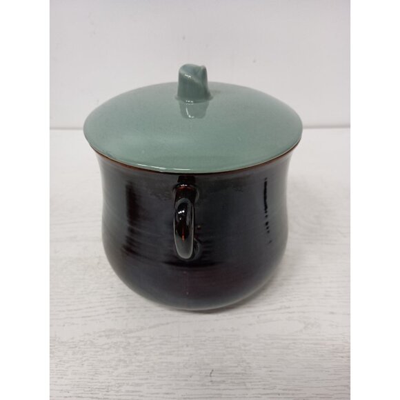 Vintage Red Wing Pottery Village Green Bean Pot Cookie Jar Canister Brown Teal - Picture 5 of 11